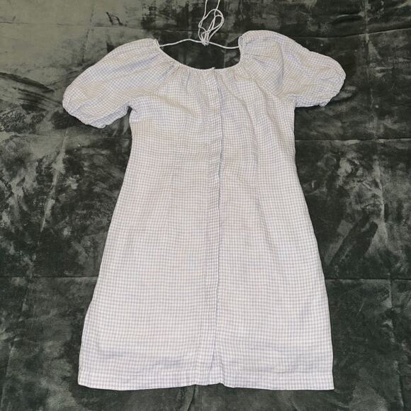 J. Crew Cottage Dress Women's 00 Blue White Gingham Linen Casual Puff Sleeve - Picture 4 of 10